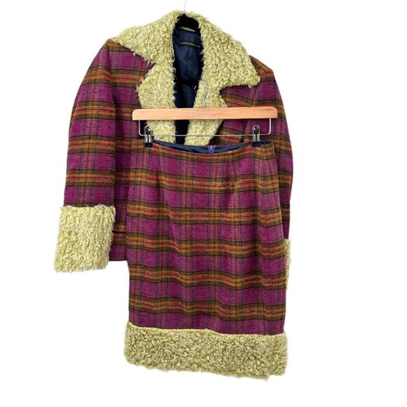 Concrete Clothiers Faux Fur Plaid Skirt & Blazer Set - Picture 1 of 6